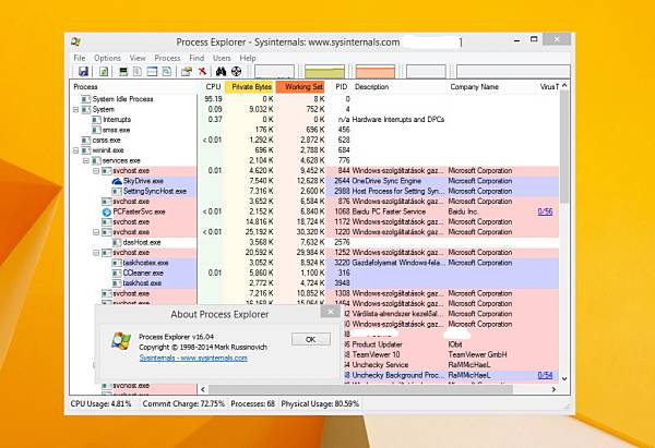Process Explorer használata, tippek