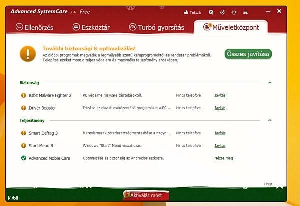 Advanced SystemCare -Műveletközpont