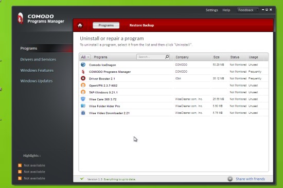 Comodo Programs Manager