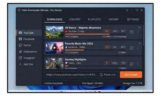 A Video Downloader Ultimate professzionális videó letöltő a technológiai igényekhez igazodva akár a lenyűgöző 8K felbontású anyagok kezelésére is képes. A letöltésvezérlő, a videó letöltő egyben egy kiváló zene letöltő is. A kedvenc klipjeinkből hangsáv is kinyerhető a segítségével, audiofájlokat készíthetünk. A beépített videó konvertáló szolgáltatással a tartalmak bármilyen eszközön lejátszhatók. 3D, VR, illetve VR 360 fokos videókhoz is hatékony. A kötegelt letöltési opcióval teljes lejátszási listákat vagy több fájlt is egyszerre, várakozás nélkül tárolhatunk el a számítógépünkre.